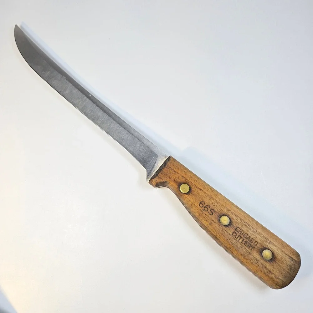 Chicago Cutlery 66S Utility Knife Walnut Wood Handle Brass Rivets Full Tang USA